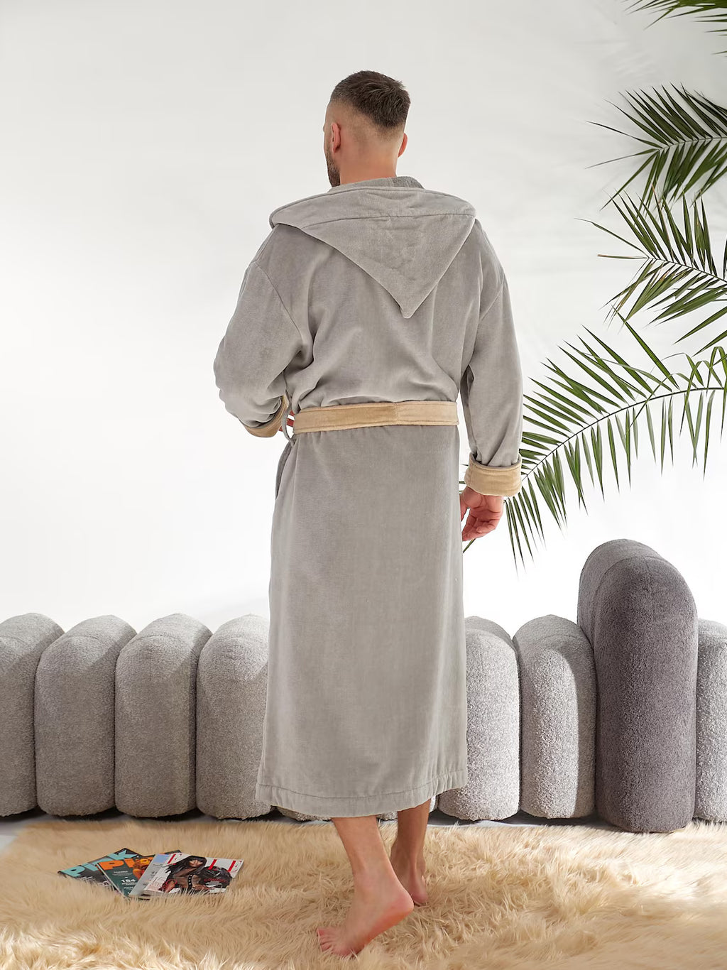 Men's Hooded Terry Cloth Bathrobe – 100% Cotton Long Plush Spa Robe with Pockets