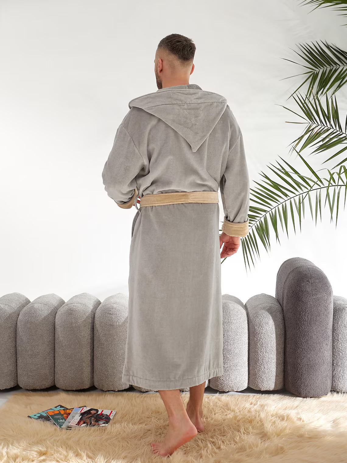 Men's Hooded Terry Cloth Bathrobe – 100% Cotton Long Plush Spa Robe with Pockets