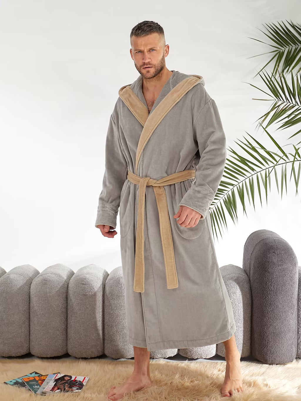 Men's Hooded Terry Cloth Bathrobe – 100% Cotton Long Plush Spa Robe with Pockets