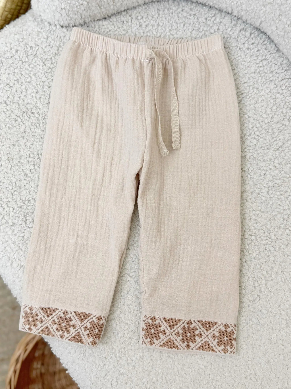 2-Piece Baby Boy Embroidered Muslin Shirt and Pants Set
