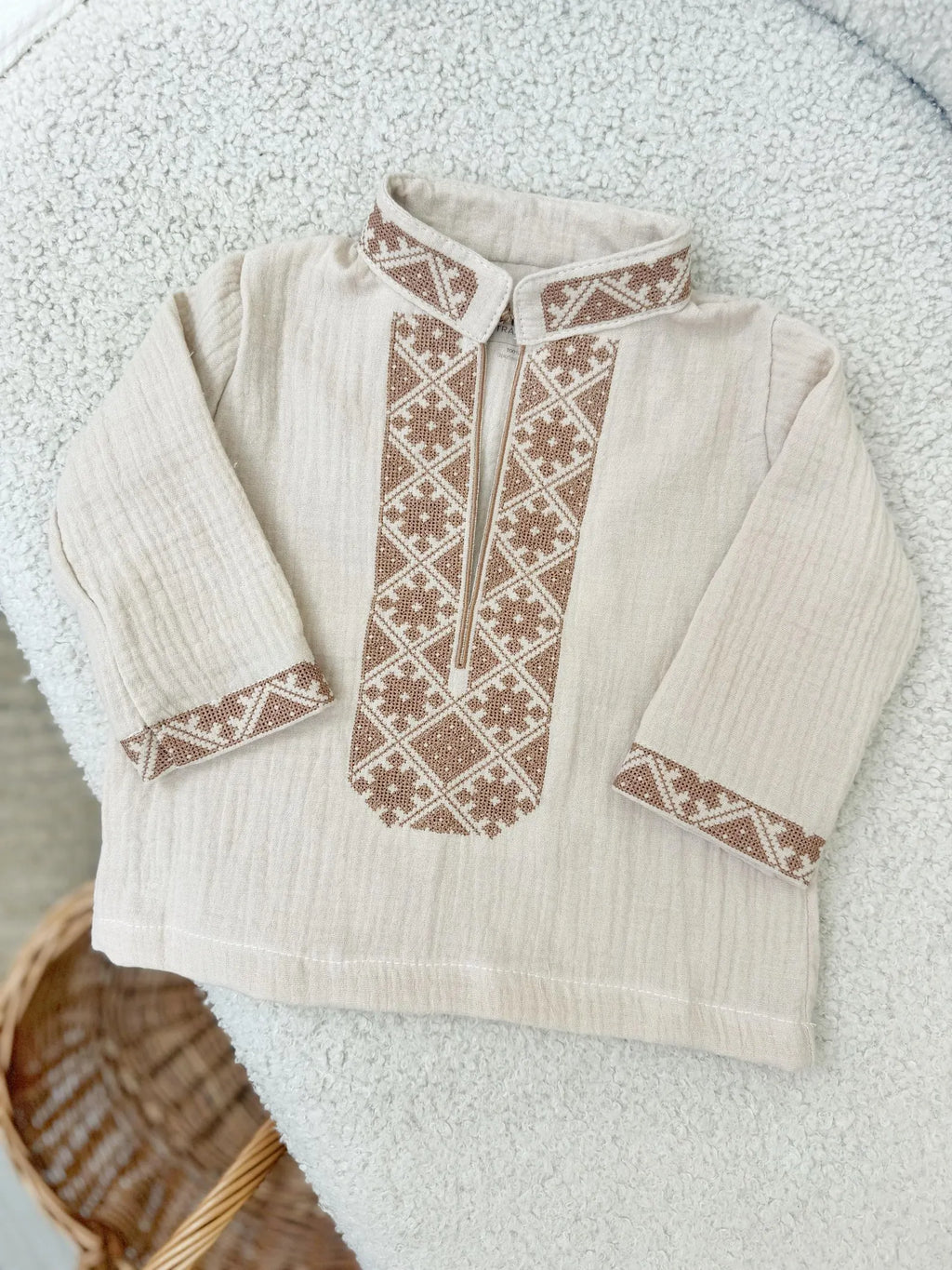 2-Piece Baby Boy Embroidered Muslin Shirt and Pants Set