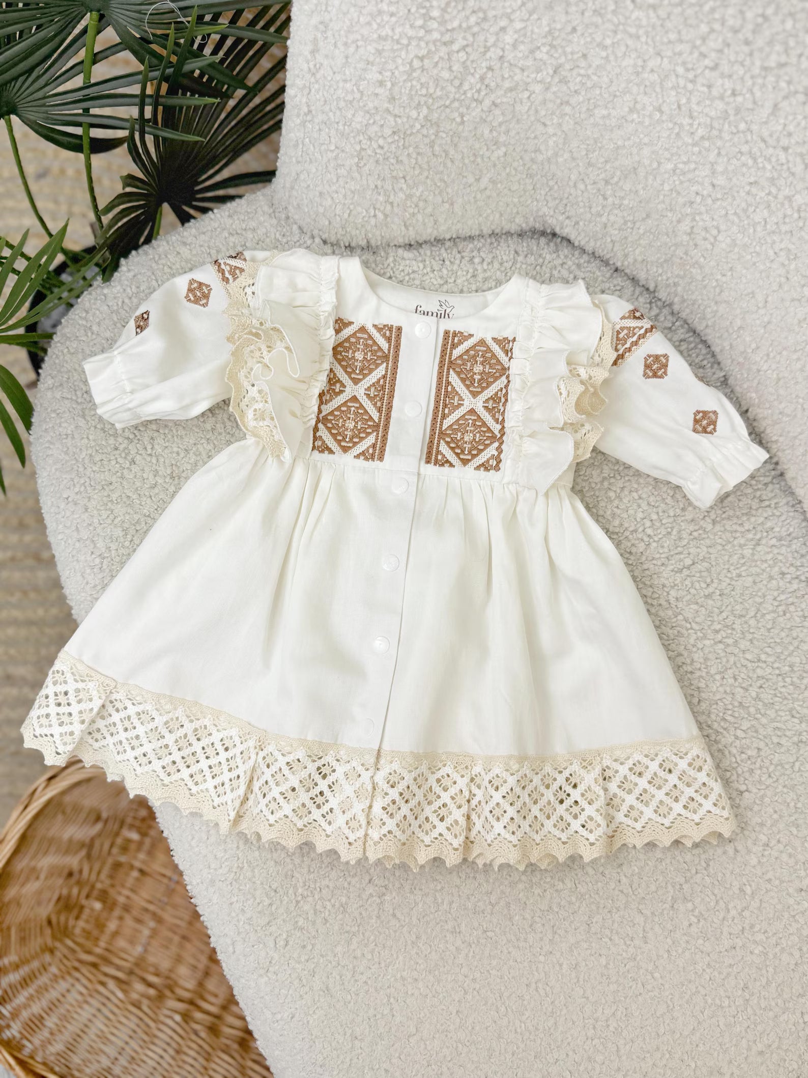 3-Piece Baby Girl Embroidered Dress and Pants Set