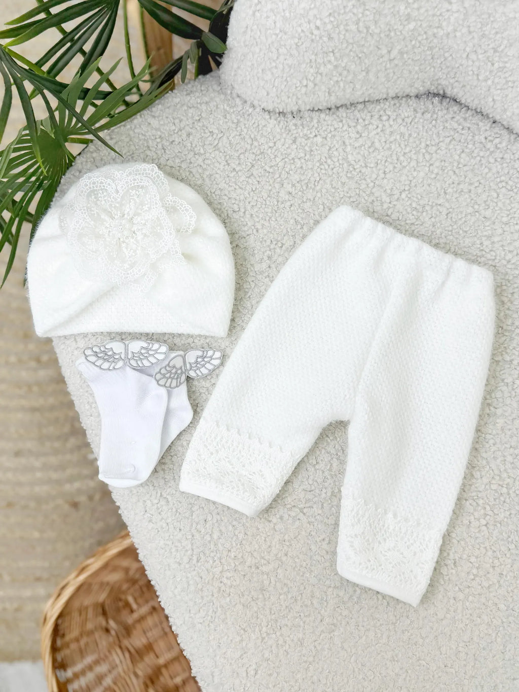 Baby Girl Knit Alpaca Dress Pants Hat and Socks Outfit Set