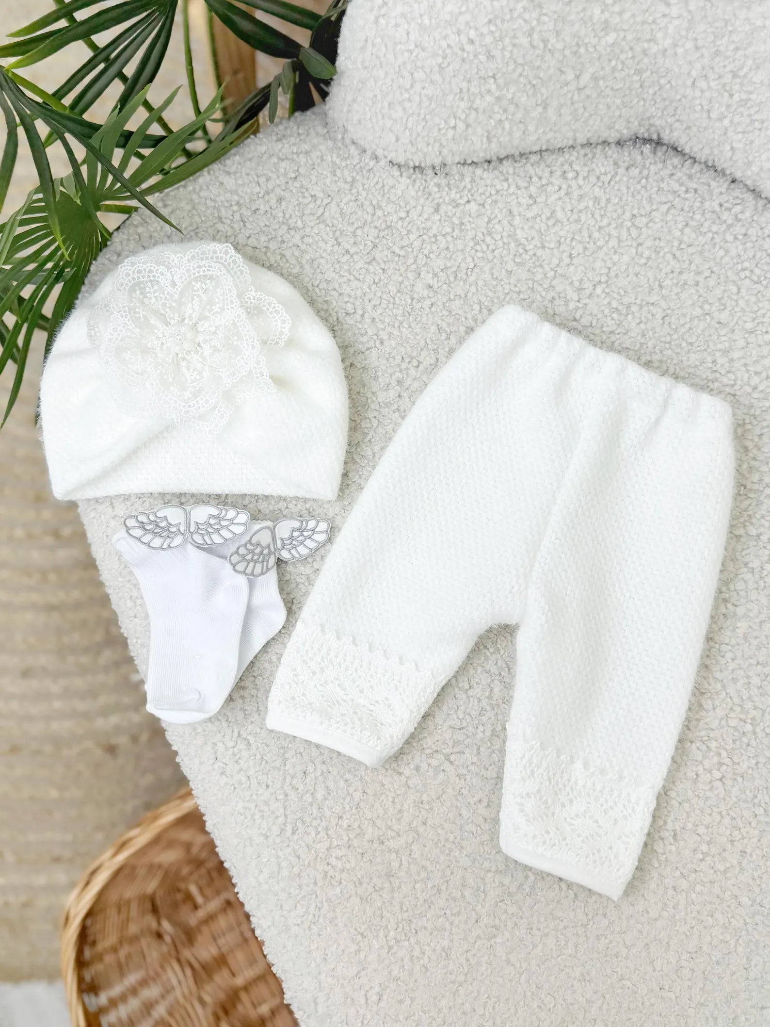 Baby Girl Knit Alpaca Dress Pants Hat and Socks Outfit Set