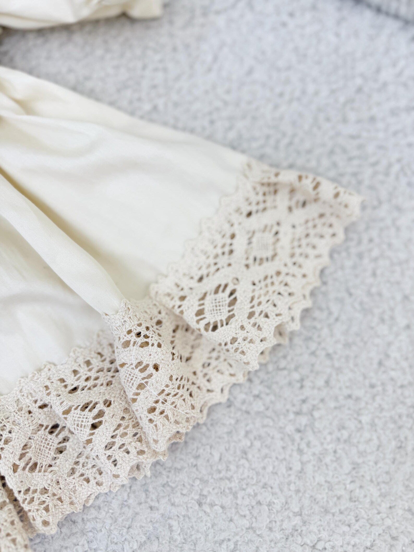 Beige Cotton Satin Baby Girl Christening Dress and Headband Set