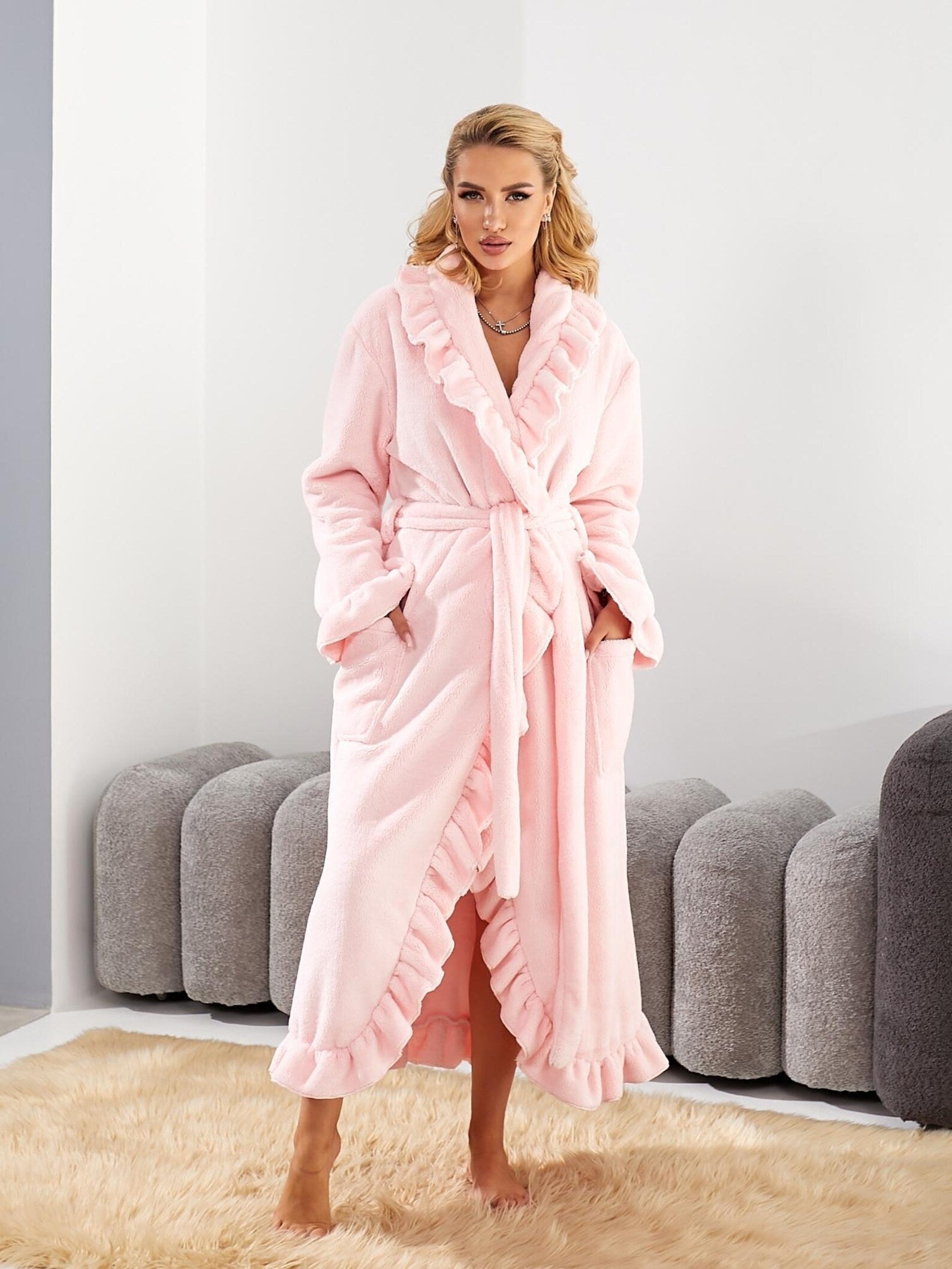 Bridal Velsoft Ruffle Bathrobe and Long Spa Loungewear