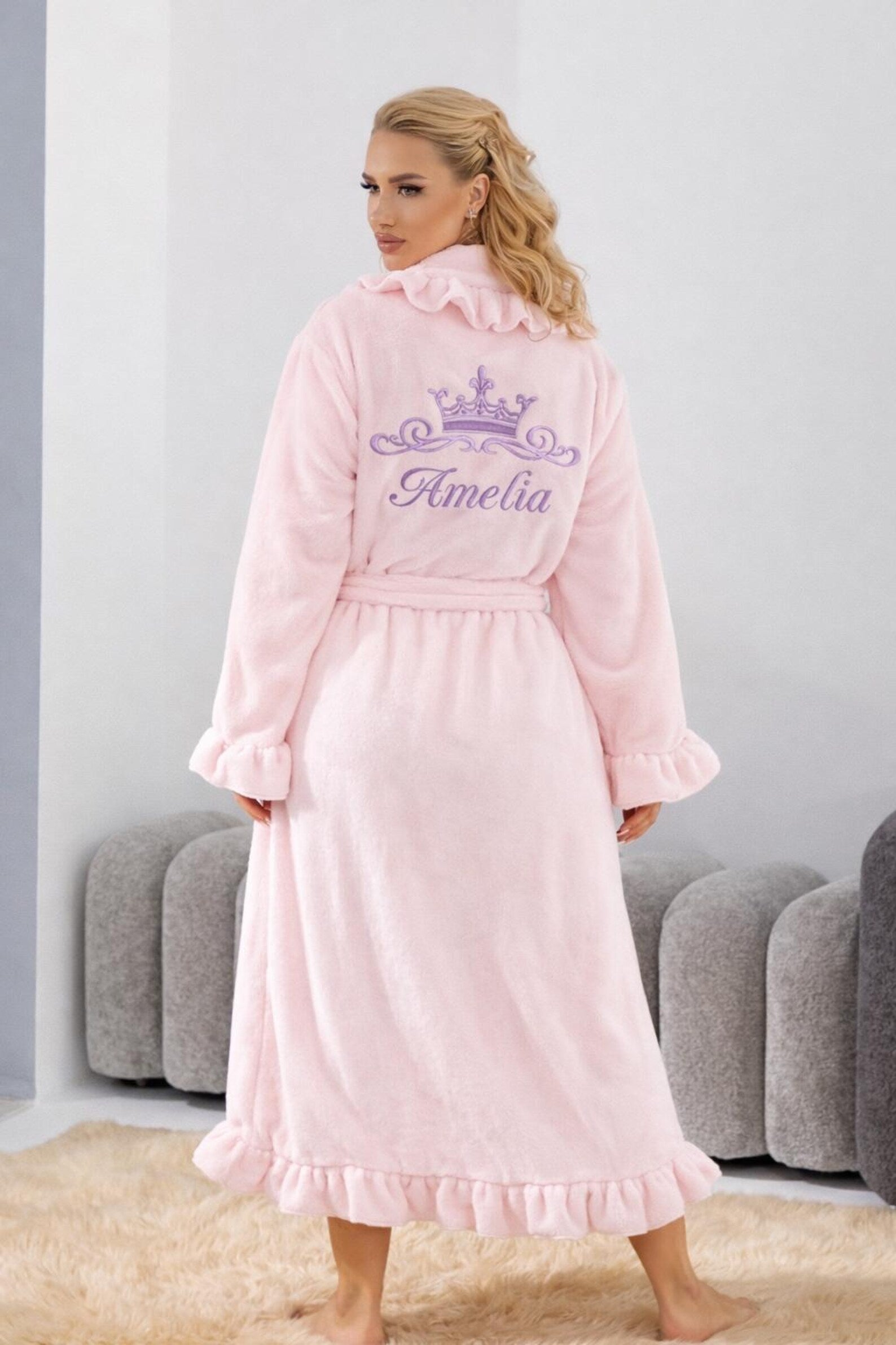 Bridal Velsoft Ruffle Bathrobe and Long Spa Loungewear