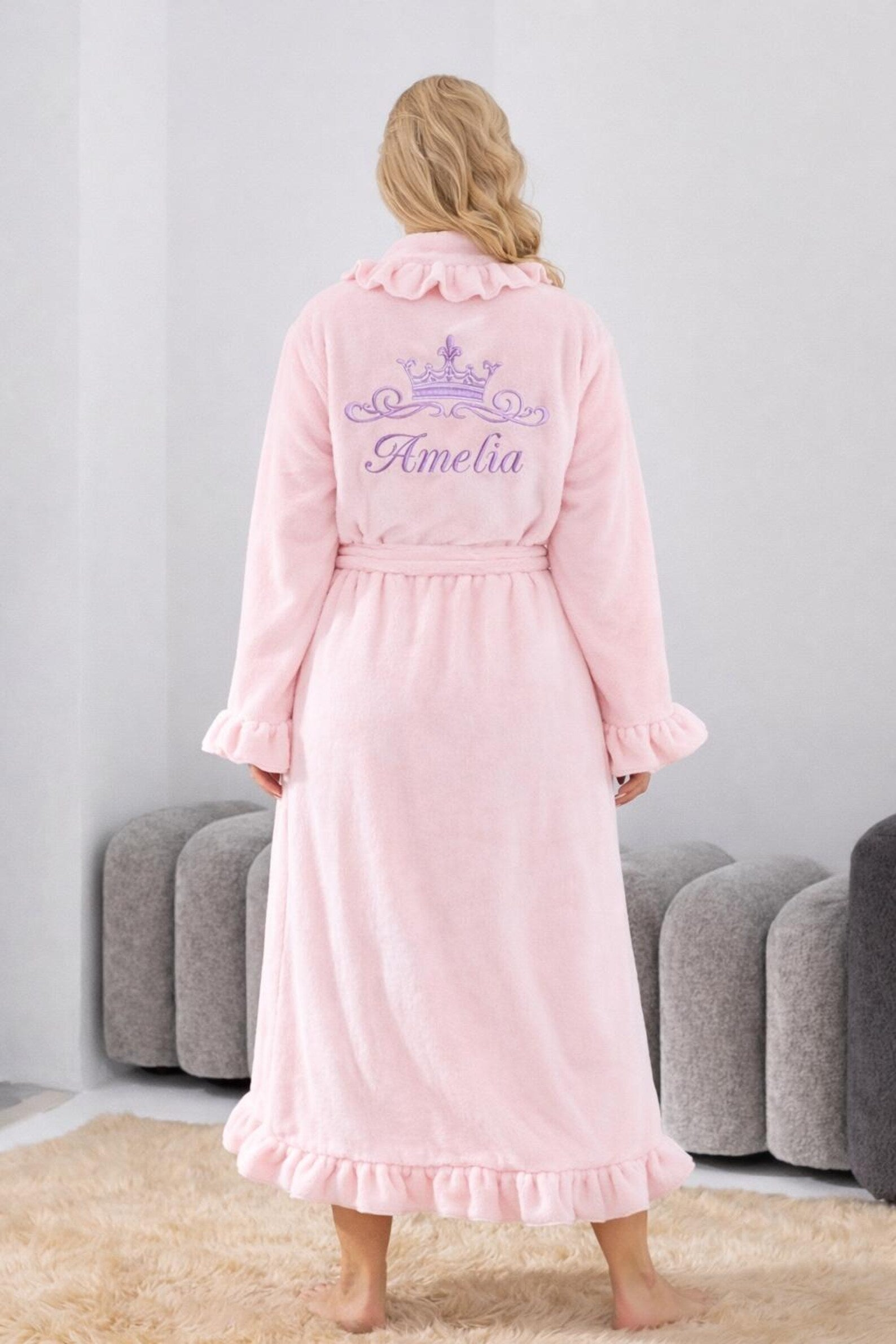 Bridal Velsoft Ruffle Bathrobe and Long Spa Loungewear