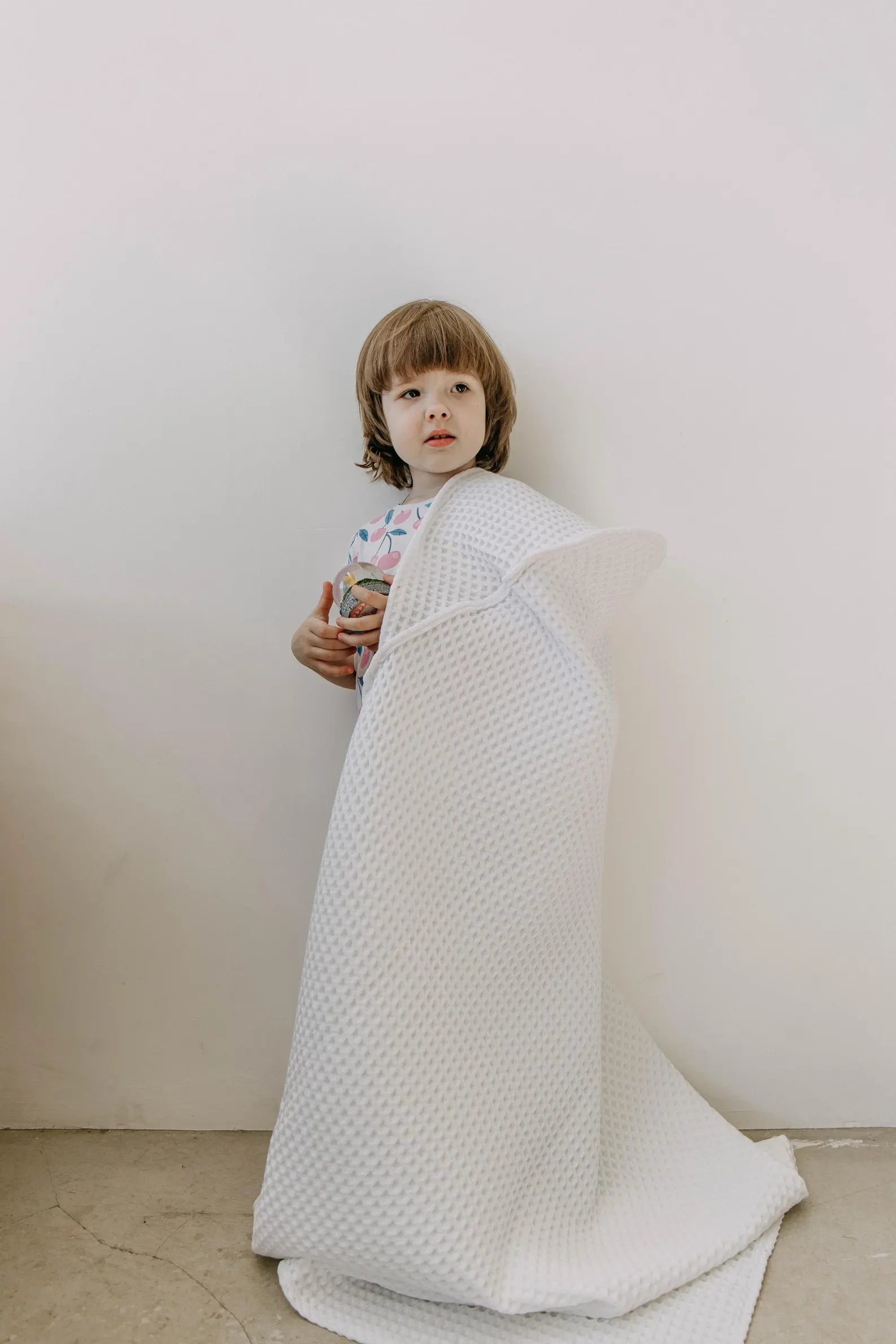 Children's Waffle Hooded Towel in White