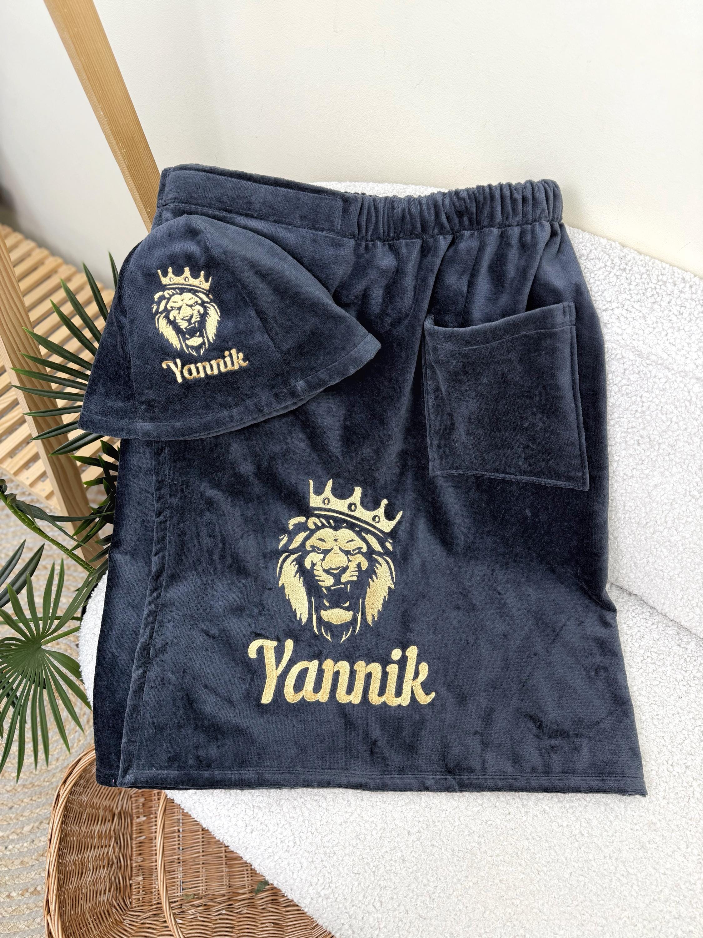 Custom Embroidered Men's Sauna Kilt and Hat Set with Personalized Name