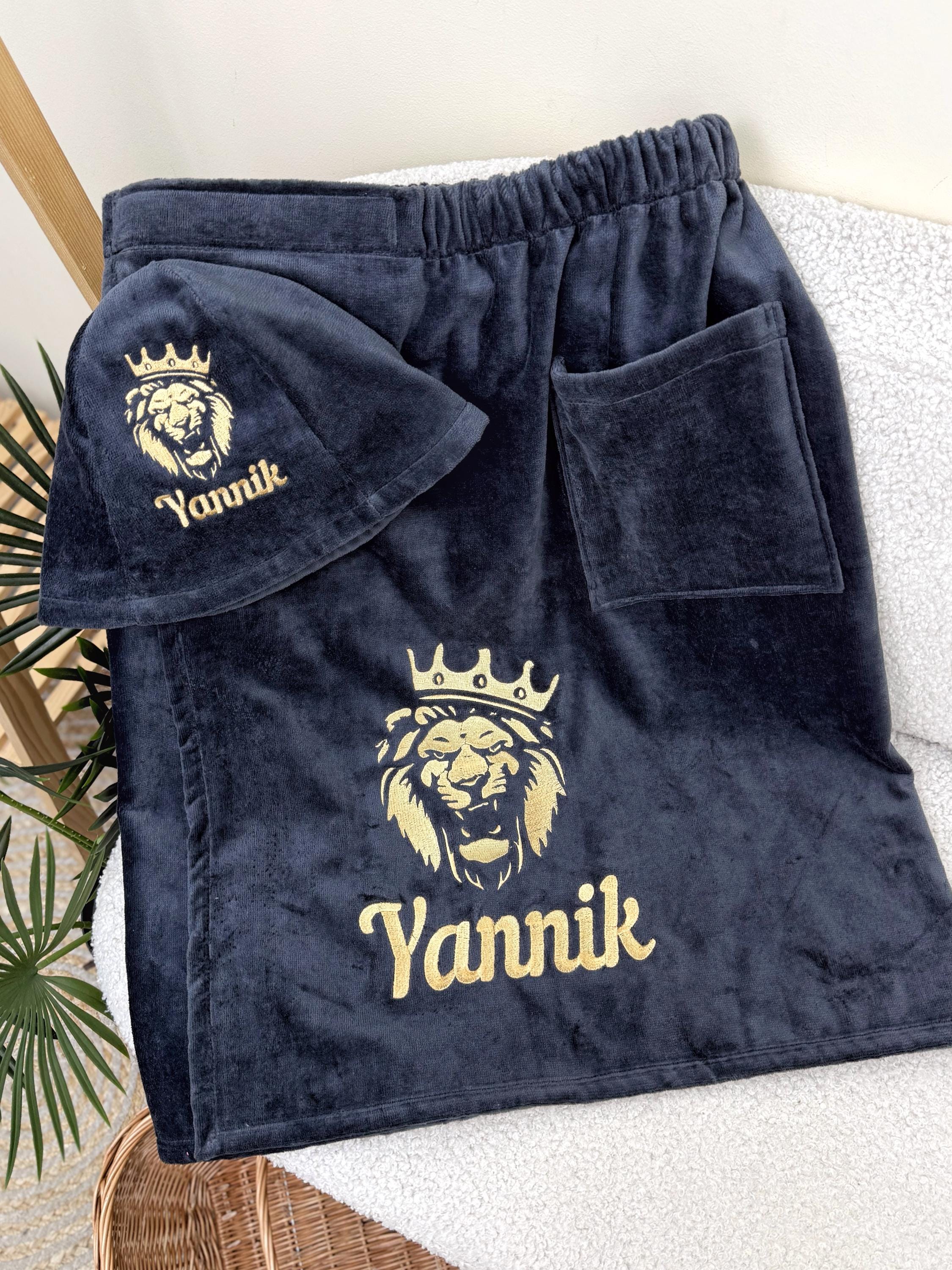 Custom Embroidered Men's Sauna Kilt and Hat Set with Personalized Name