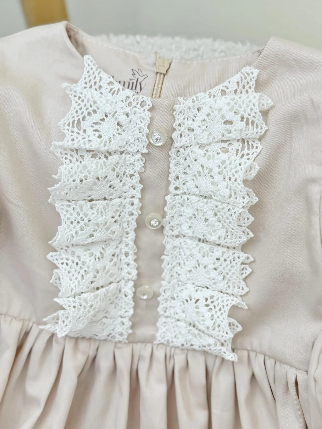 Elegant Beige Wheat Cotton Satin Dress and Baby Girl Milestone Outfit