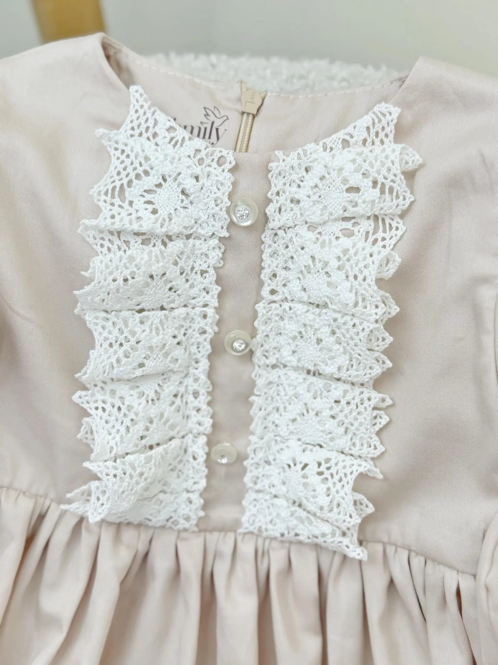 Elegant Beige Wheat Cotton Satin Dress and Baby Girl Milestone Outfit