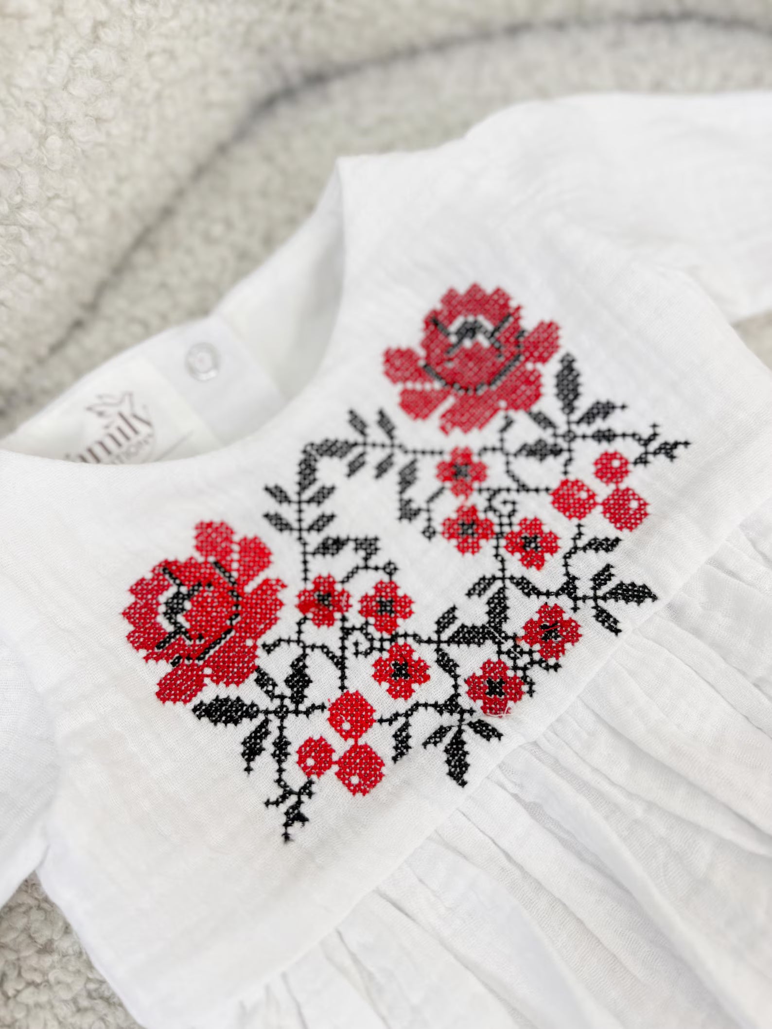 Embroidered Poppy Muslin Baby Dress and Headband Set