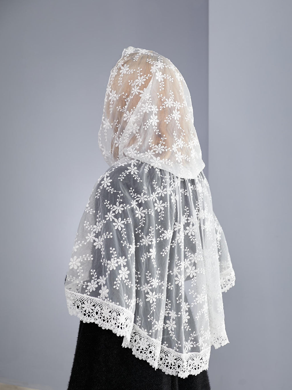 Embellished Hooded Church Veil with Pearls for Orthodox Weddings and Prayer