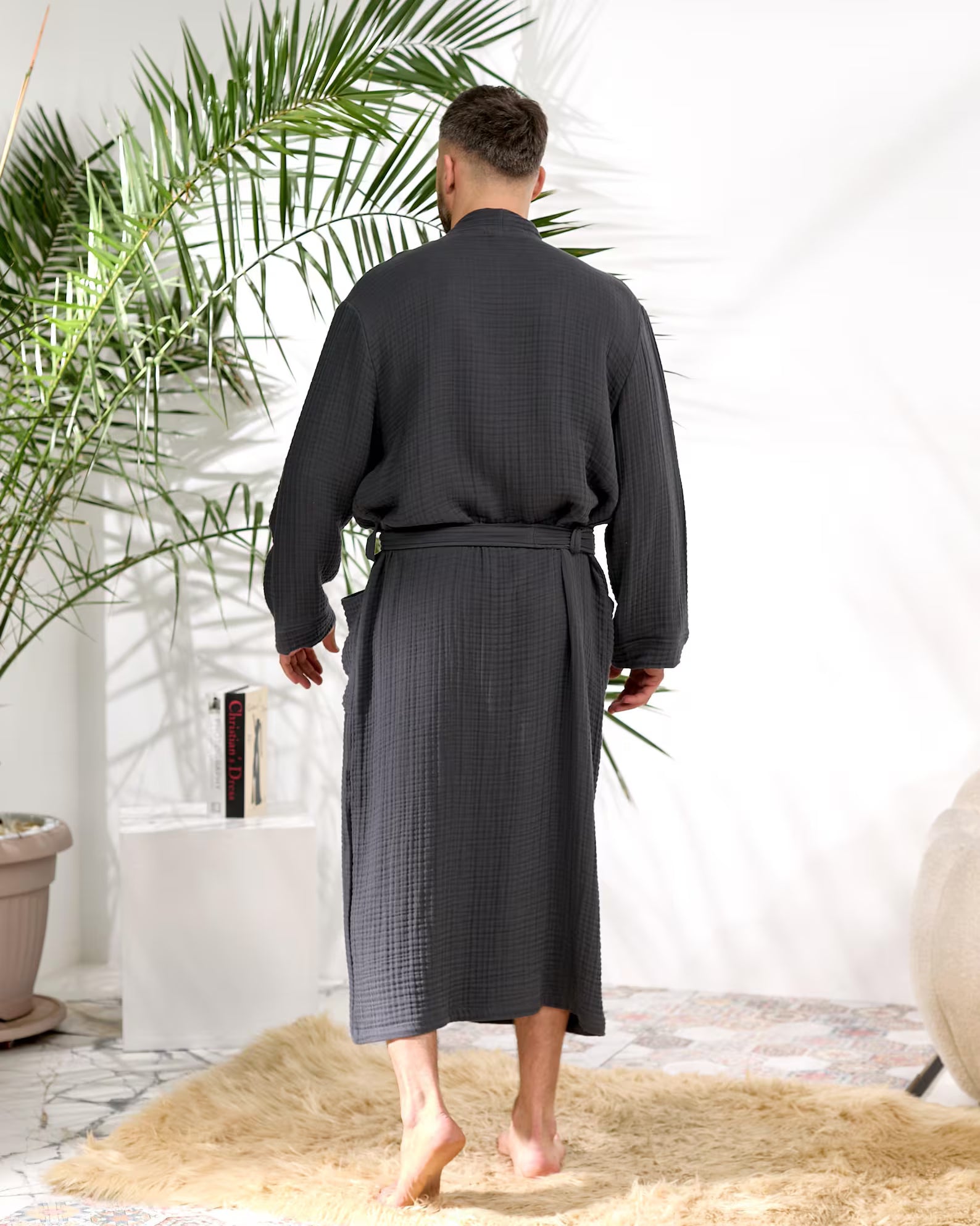 Men's Double Layer Muslin Cotton Robe and Lounge Wrap