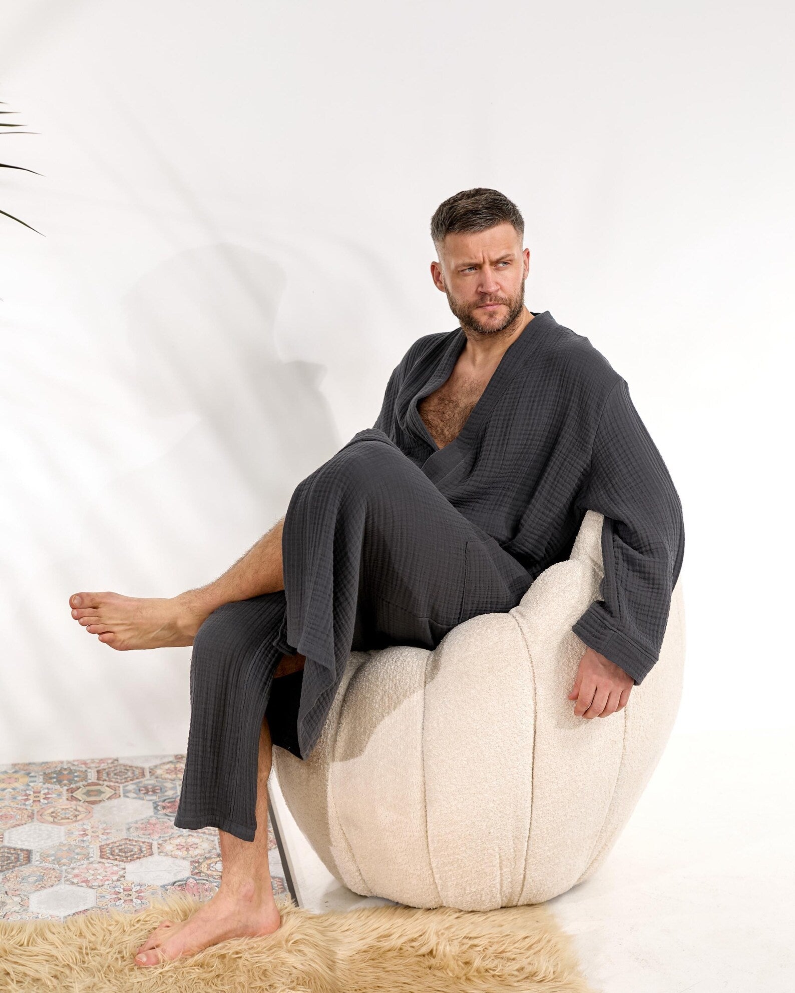 Men's Double Layer Muslin Cotton Robe and Lounge Wrap