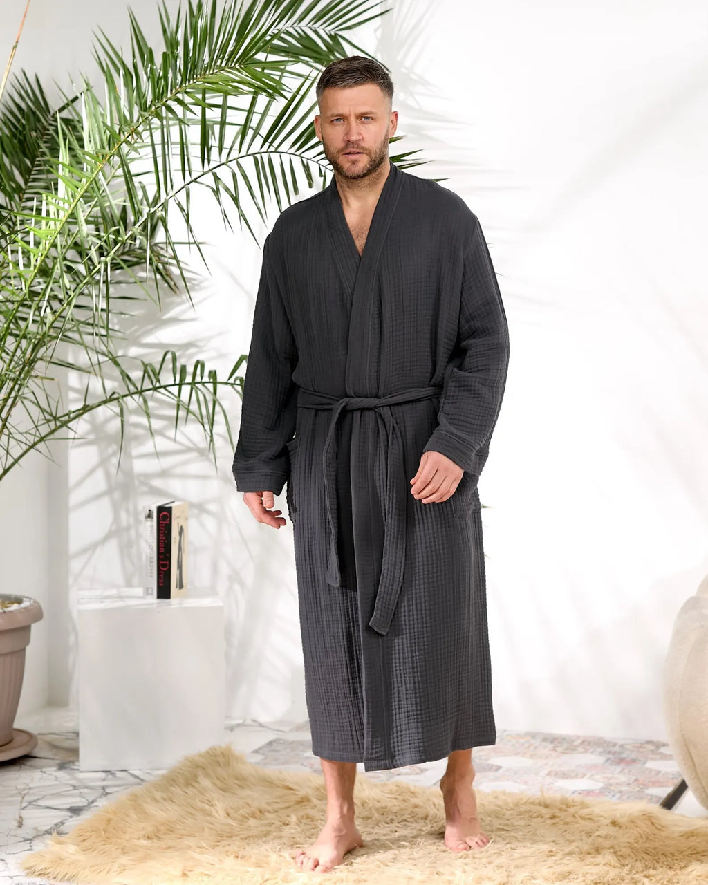 Men's Double Layer Muslin Cotton Robe and Lounge Wrap