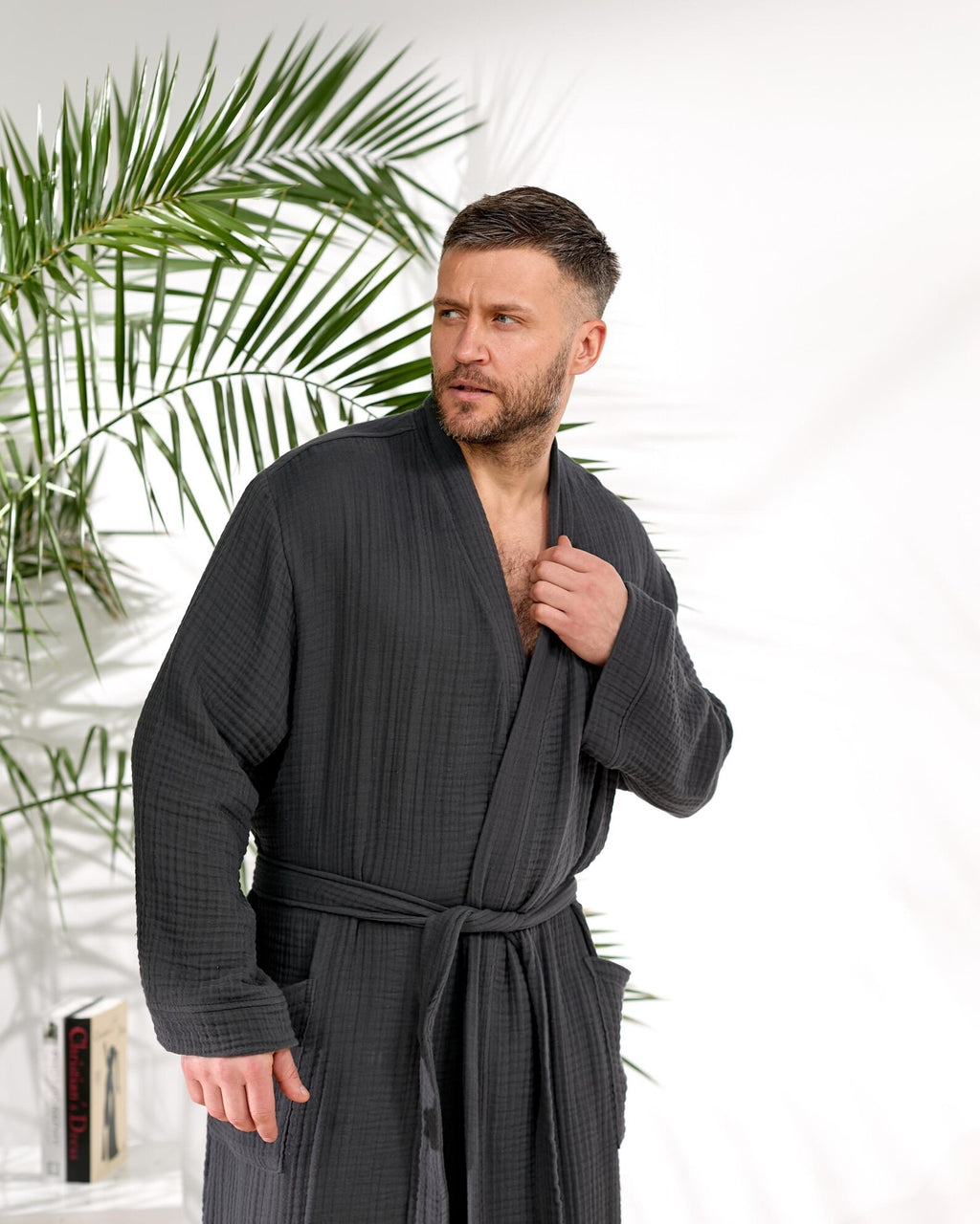 Men's Double Layer Muslin Cotton Robe and Lounge Wrap