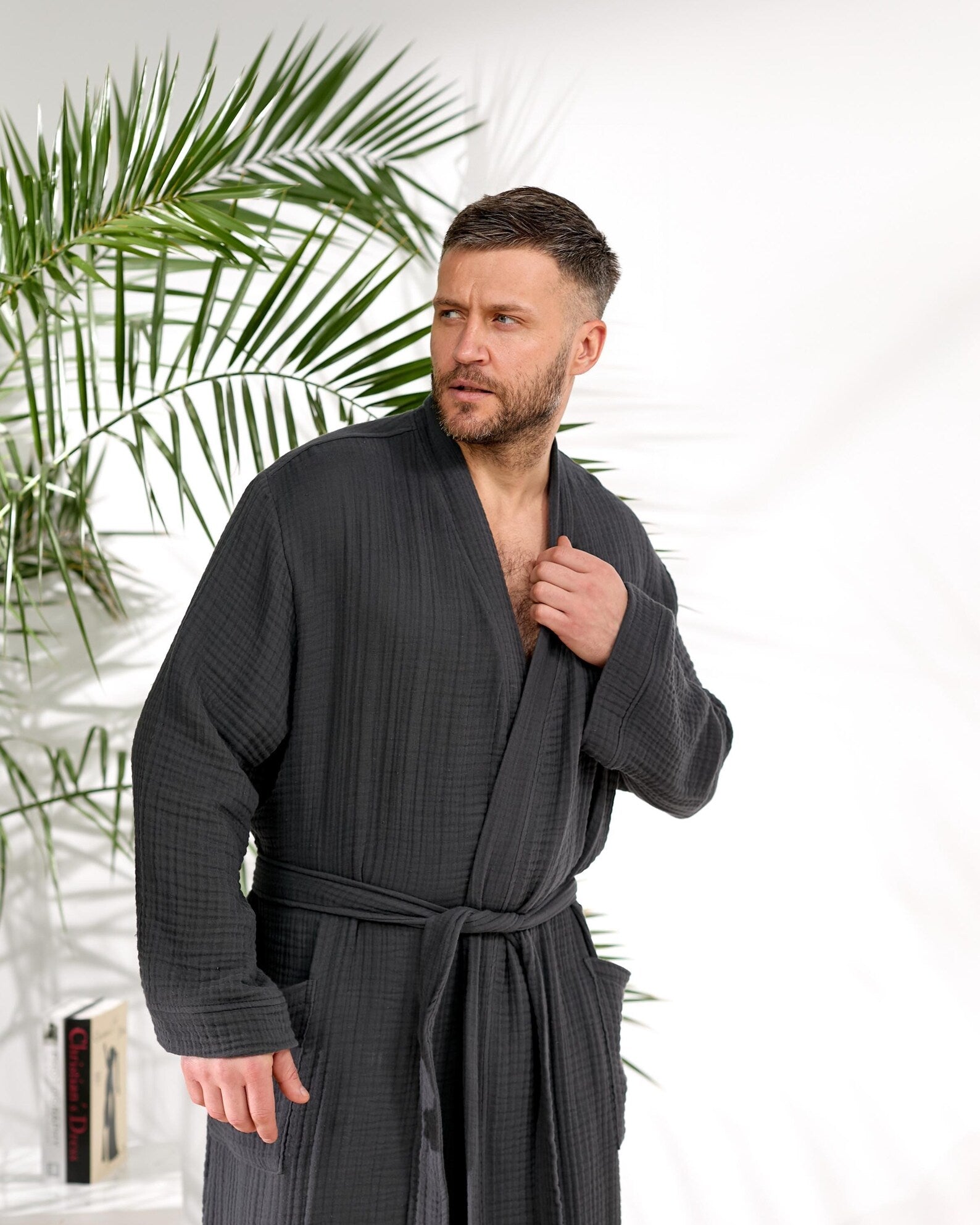 Men's Double Layer Muslin Cotton Robe and Lounge Wrap