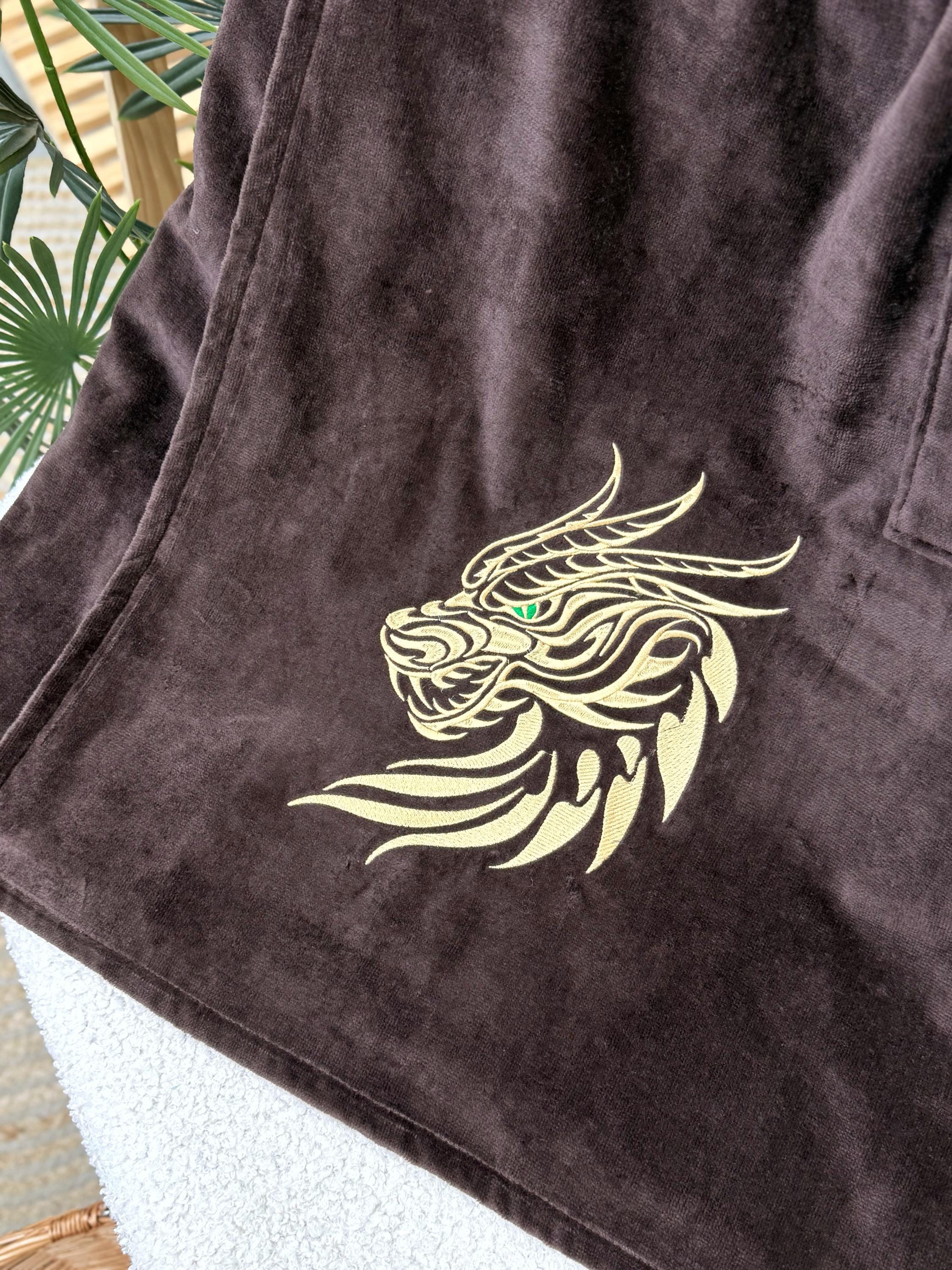 Custom Embroidered Men's Cotton Sauna Kilt and Hat Set in Brown