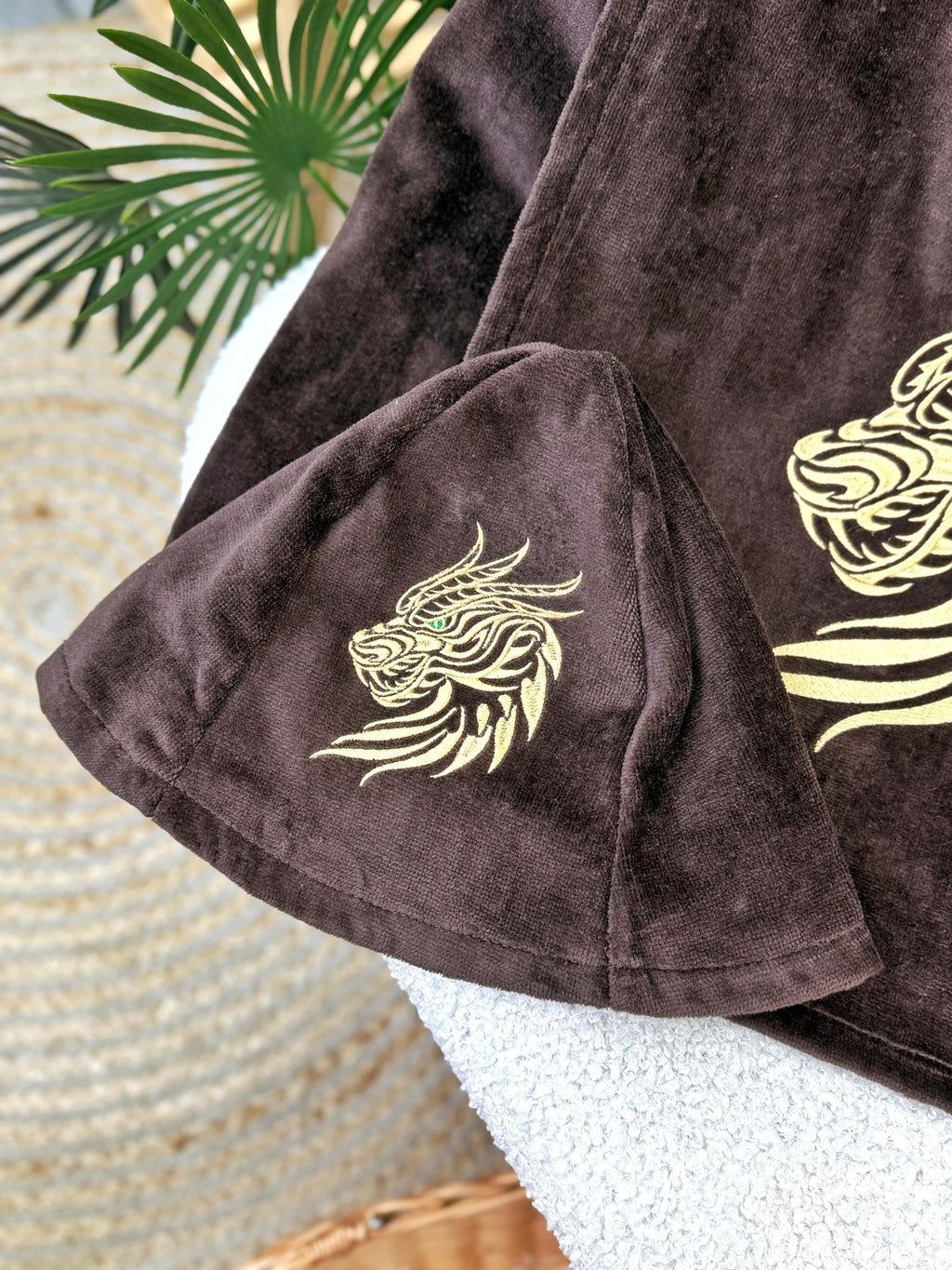 Custom Embroidered Men's Cotton Sauna Kilt and Hat Set in Brown
