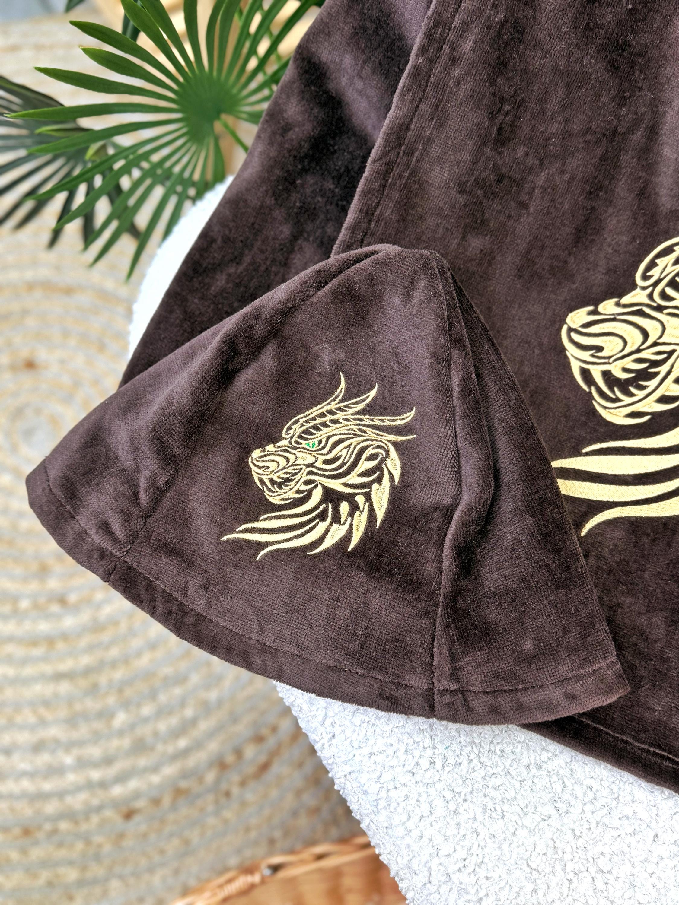 Custom Embroidered Men's Cotton Sauna Kilt and Hat Set in Brown