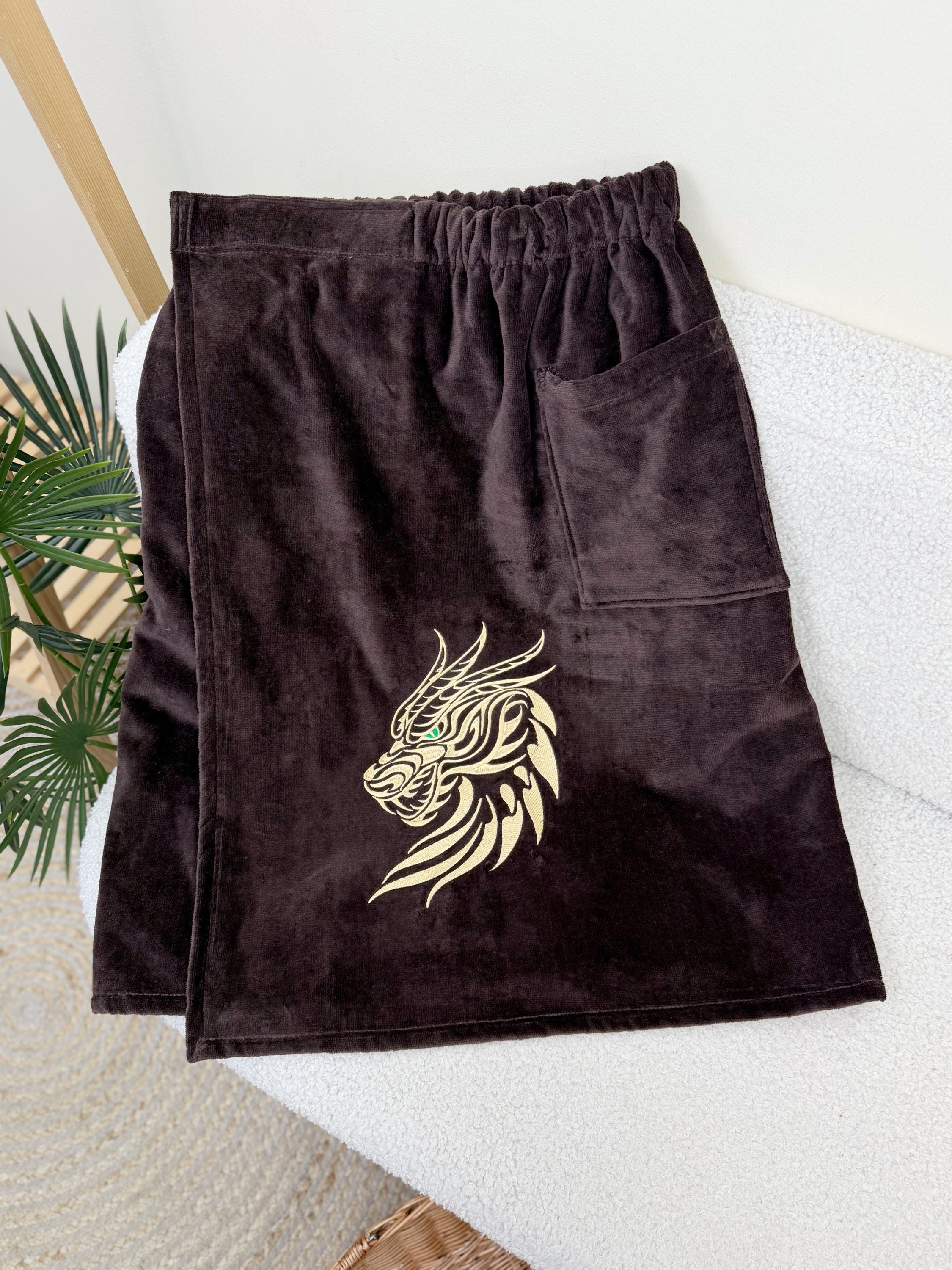 Custom Embroidered Men's Cotton Sauna Kilt and Hat Set in Brown