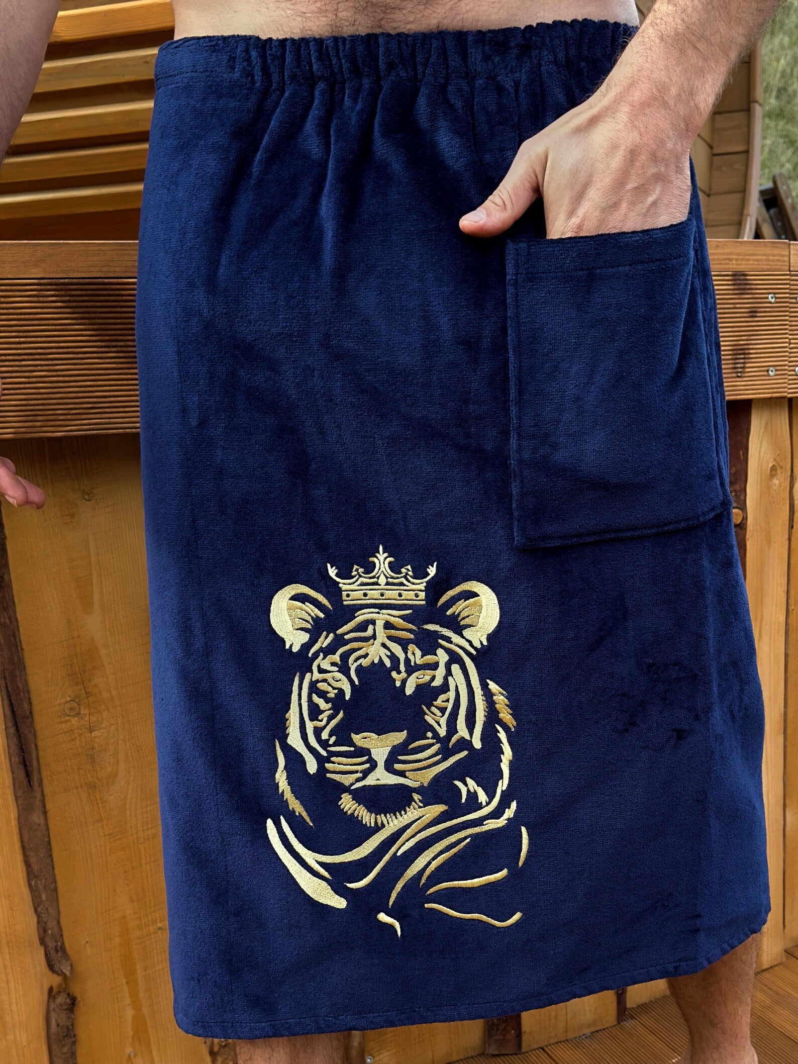 Men's Cotton Terry Sauna Kilt & Hat Set with Pocket