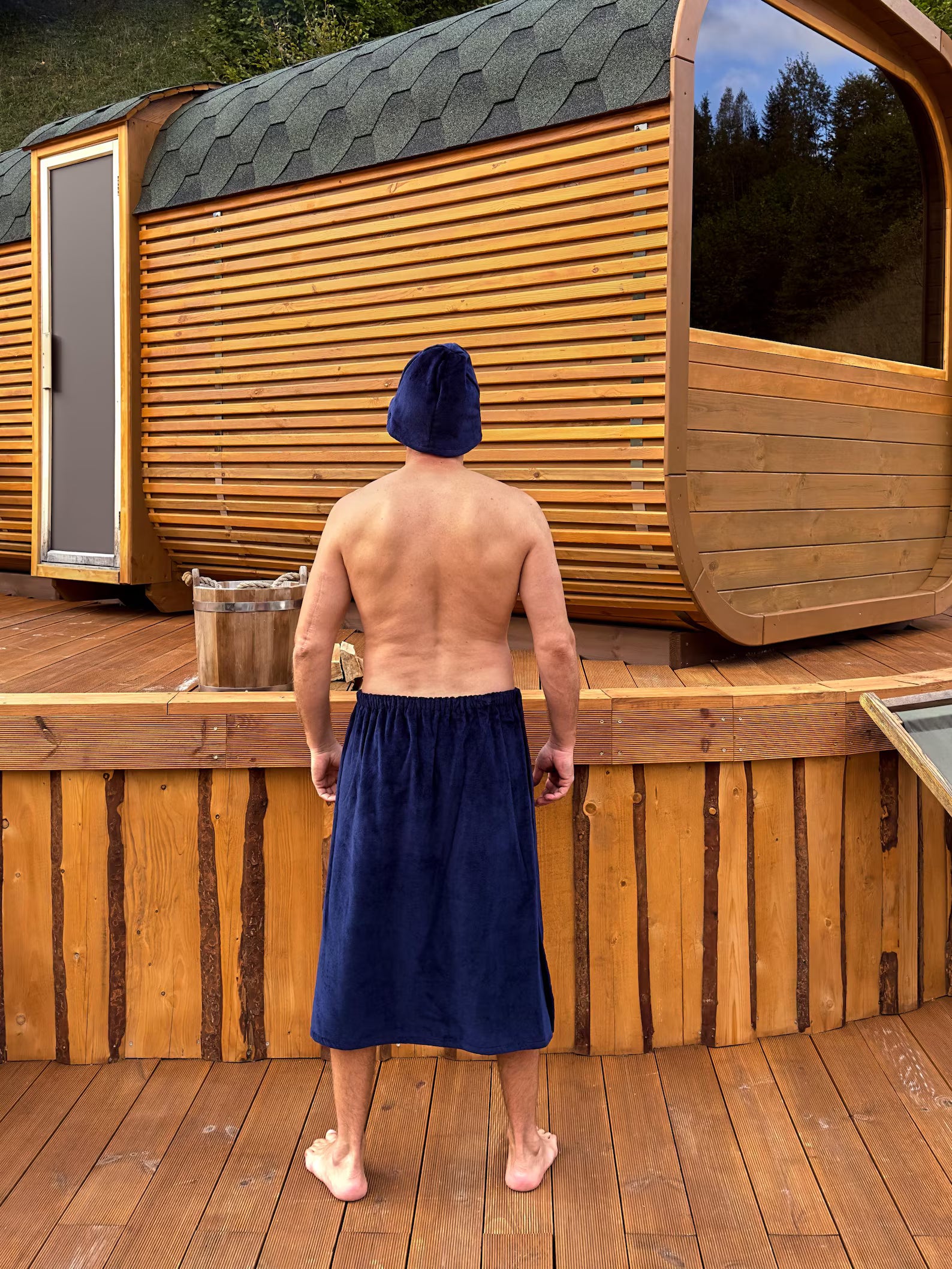 Men's Cotton Terry Sauna Kilt & Hat Set with Pocket
