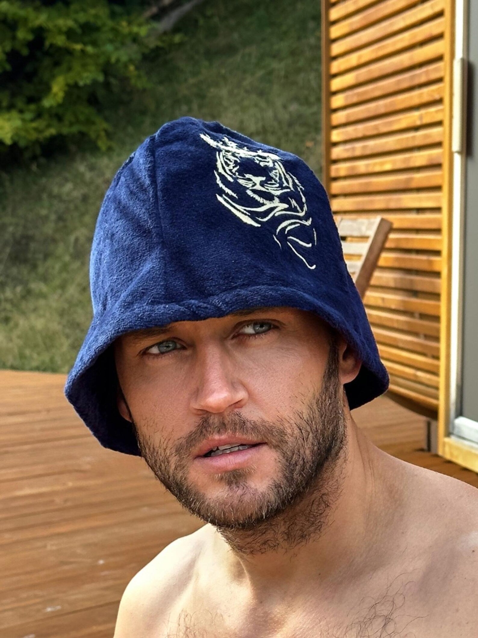 Men's Cotton Terry Sauna Kilt & Hat Set with Pocket