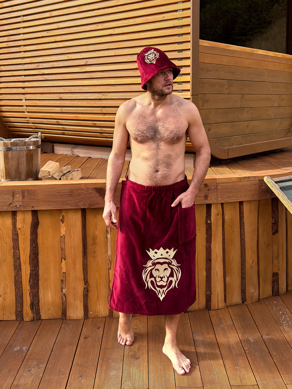 Men's Cotton Terry Spa Bath Kilt and Sauna Hat Set
