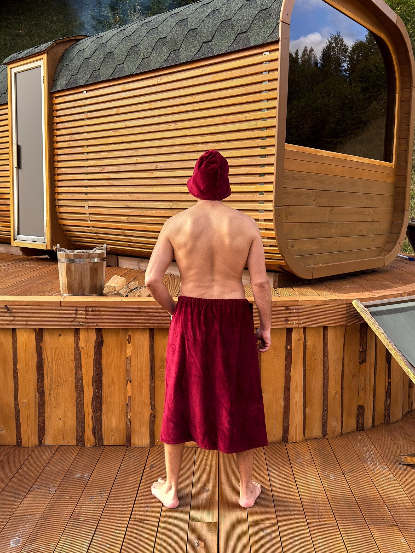 Men's Cotton Terry Spa Bath Kilt and Sauna Hat Set