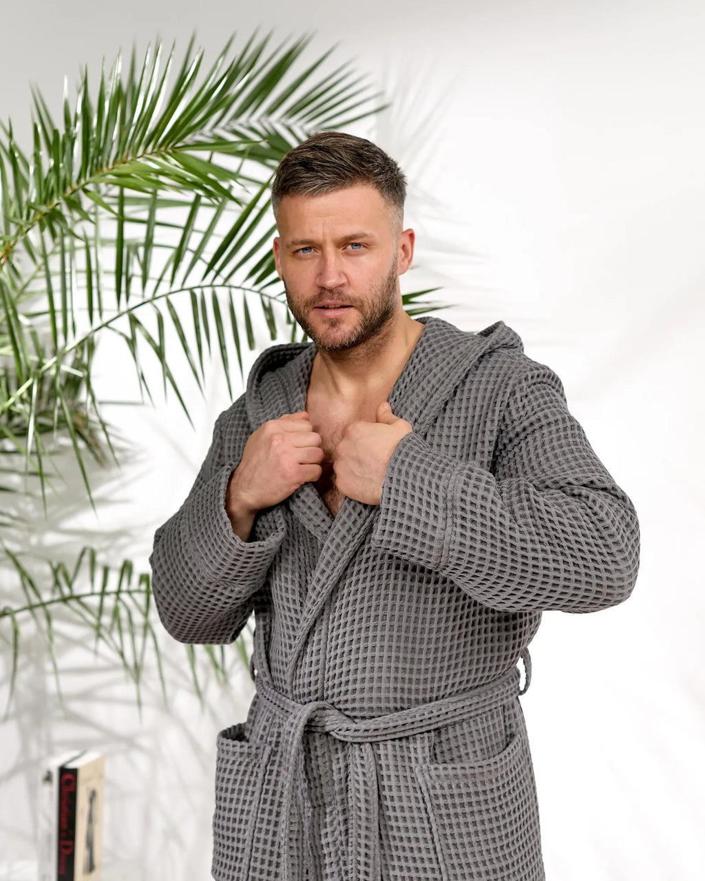 Men's Hooded Waffle Cotton Bathrobe and Spa Lounge Robe