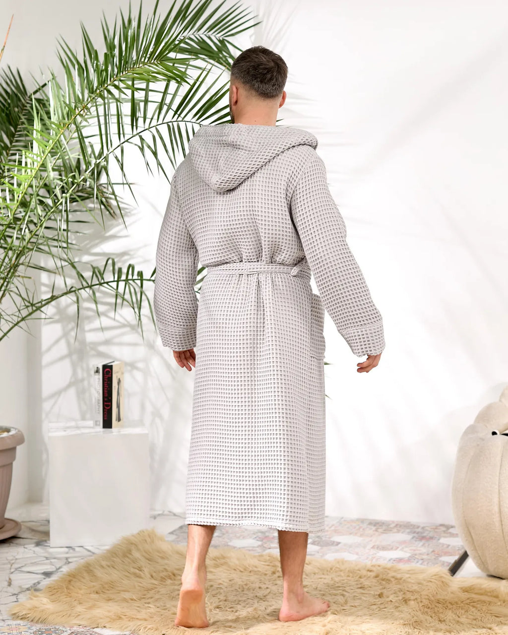 Men's Hooded Waffle Cotton Bathrobe and Spa Lounge Robe