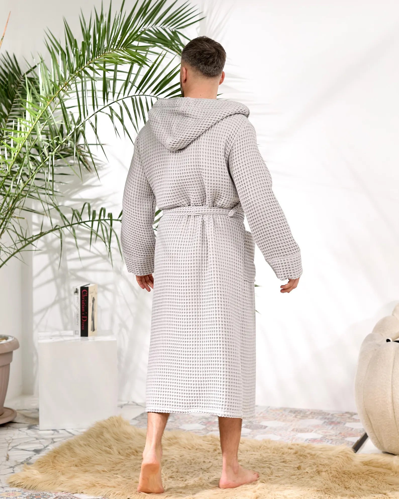 Men's Hooded Waffle Cotton Bathrobe and Spa Lounge Robe