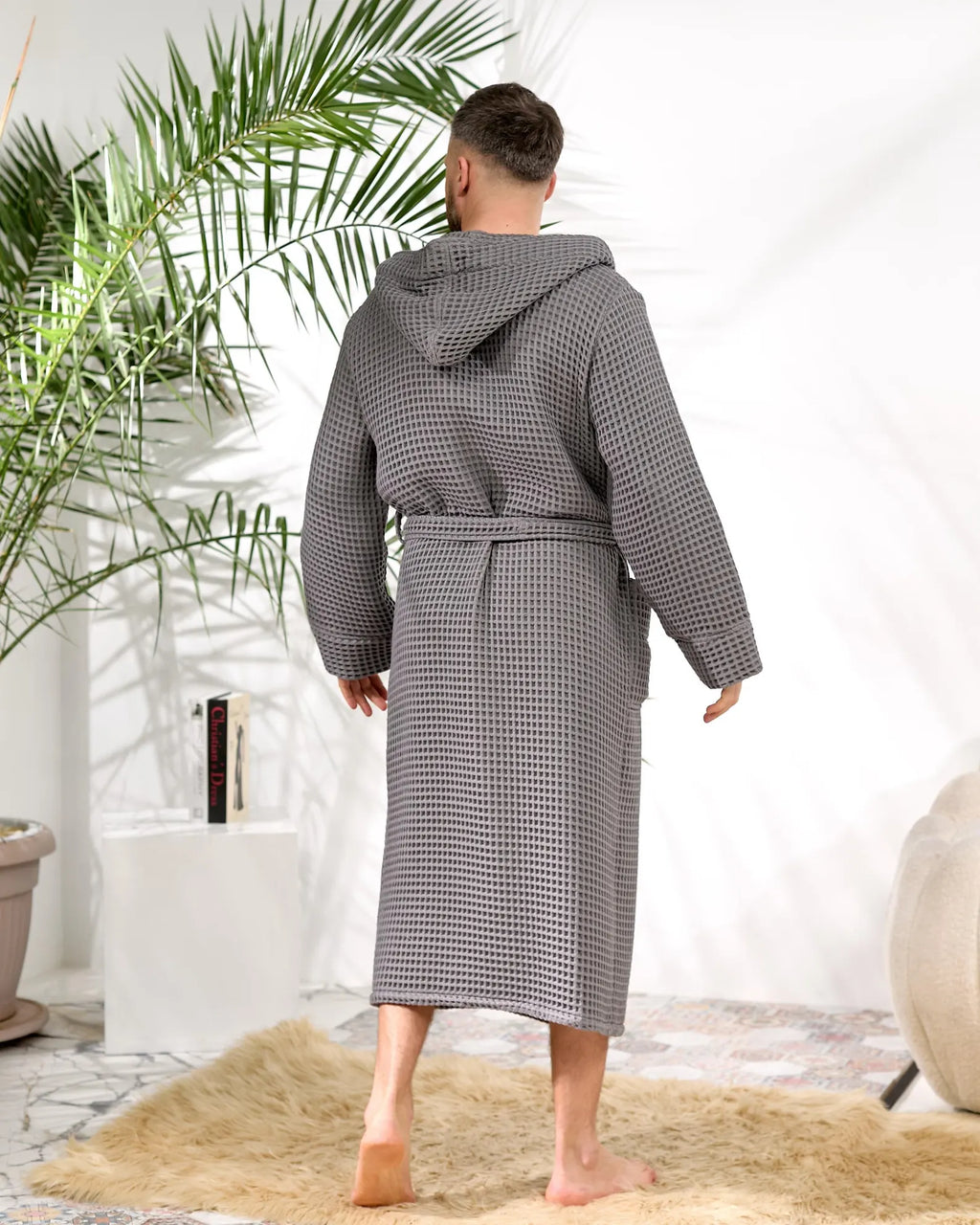 Men's Hooded Waffle Cotton Bathrobe and Spa Lounge Robe