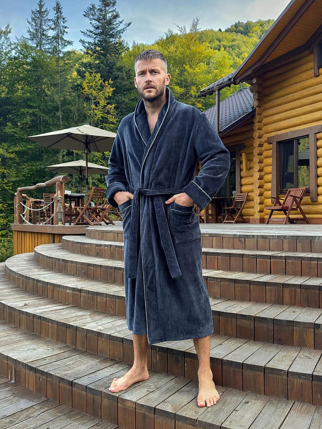Personalized Mens Velour Terry Cotton Bathrobe with Lion Embroidery