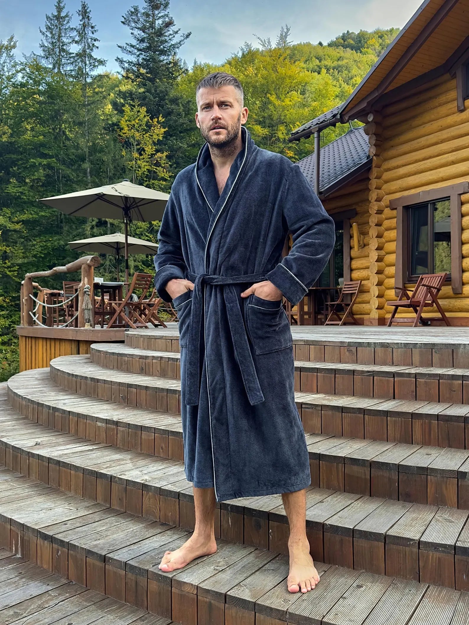 Personalized Mens Velour Terry Cotton Bathrobe with Lion Embroidery