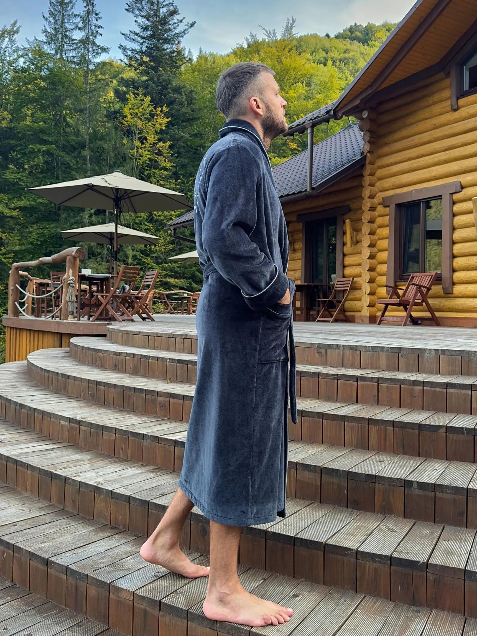 Personalized Mens Velour Terry Cotton Bathrobe with Lion Embroidery