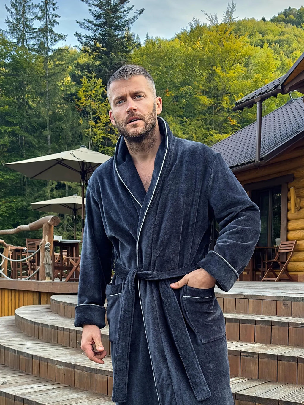 Personalized Mens Velour Terry Cotton Bathrobe with Lion Embroidery