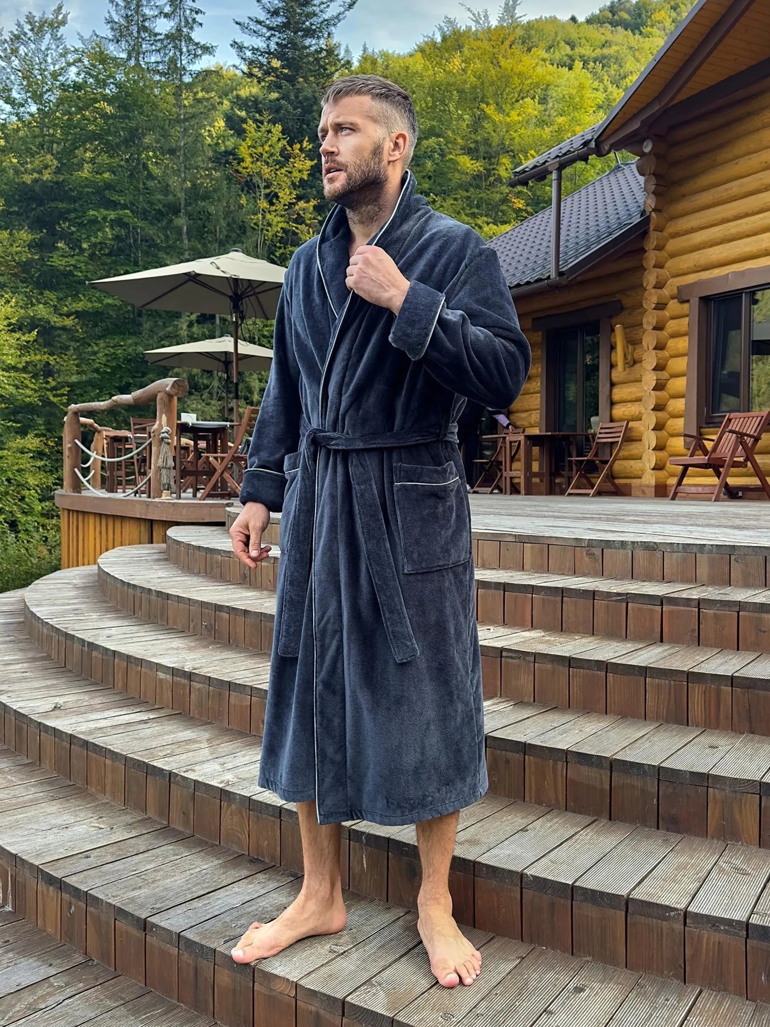 Personalized Mens Velour Terry Cotton Bathrobe with Lion Embroidery