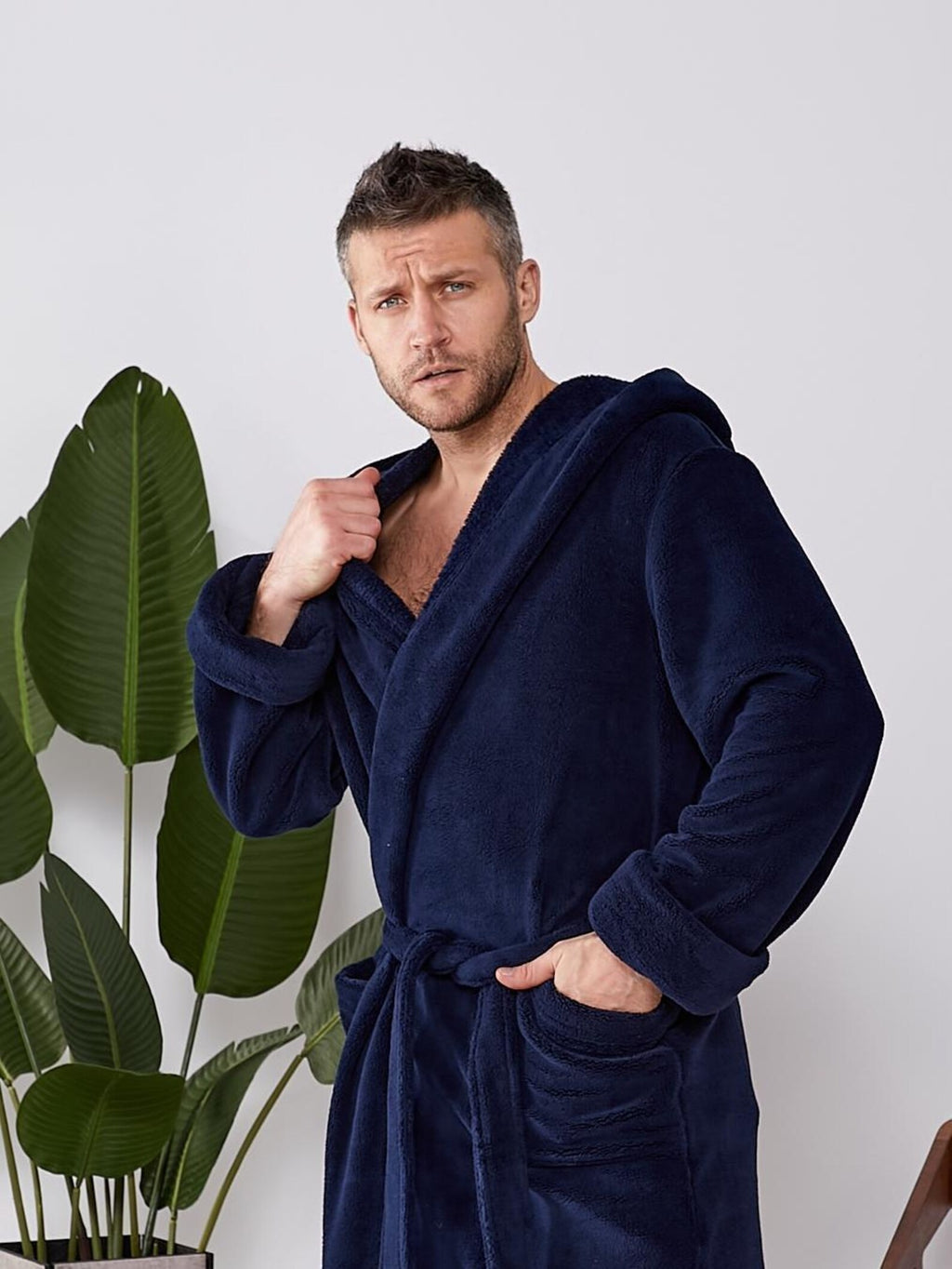 Mens Plush Hooded Bathrobe in Velsoft Fabric