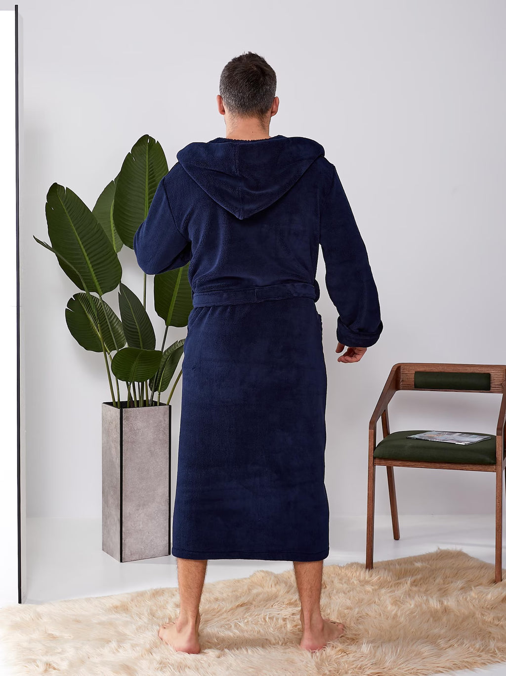 Mens Plush Hooded Bathrobe in Velsoft Fabric
