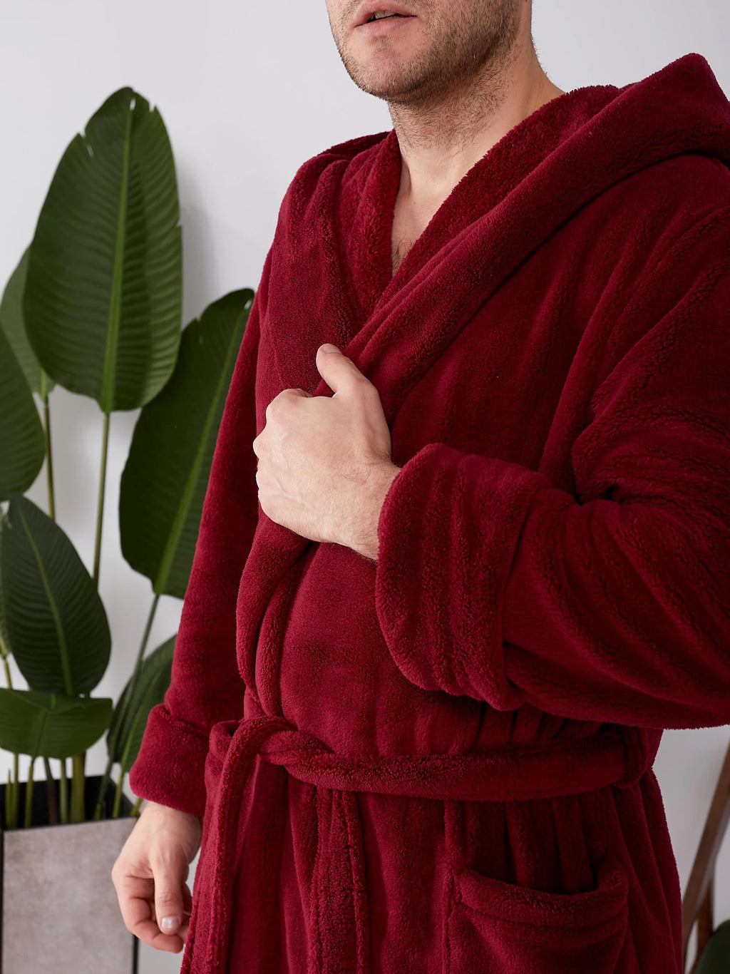 Mens Velsoft Hooded Bathrobe in Plush Polyester Fabric