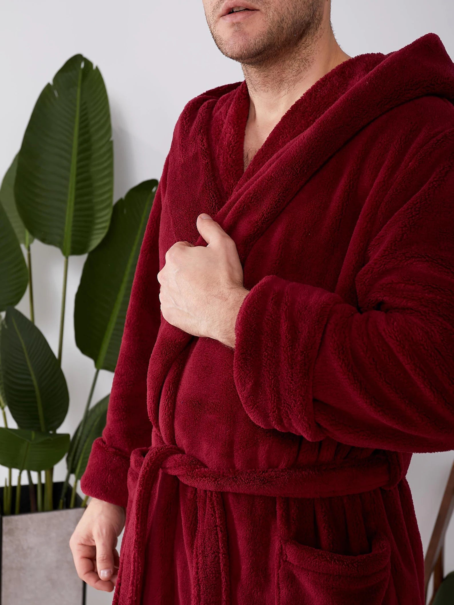 Mens Velsoft Hooded Bathrobe in Plush Polyester Fabric