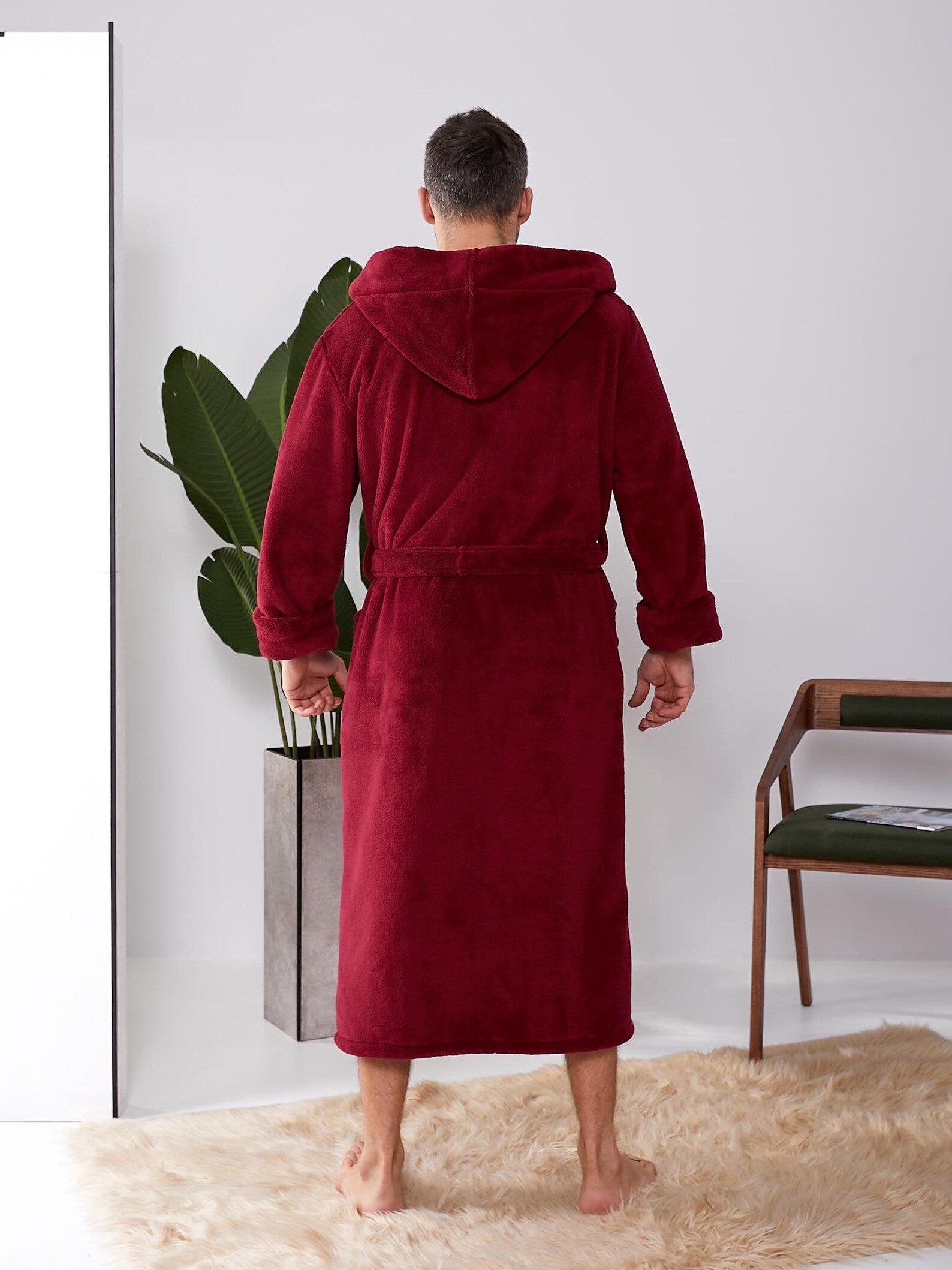 Mens Velsoft Hooded Bathrobe in Plush Polyester Fabric