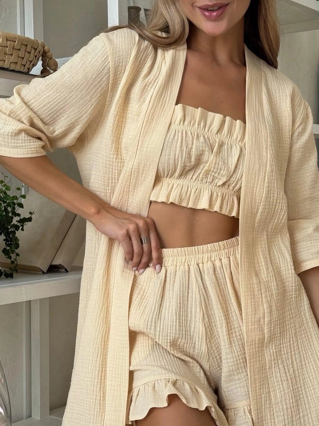 3-Piece Muslin Cotton Pajama and Loungewear Set