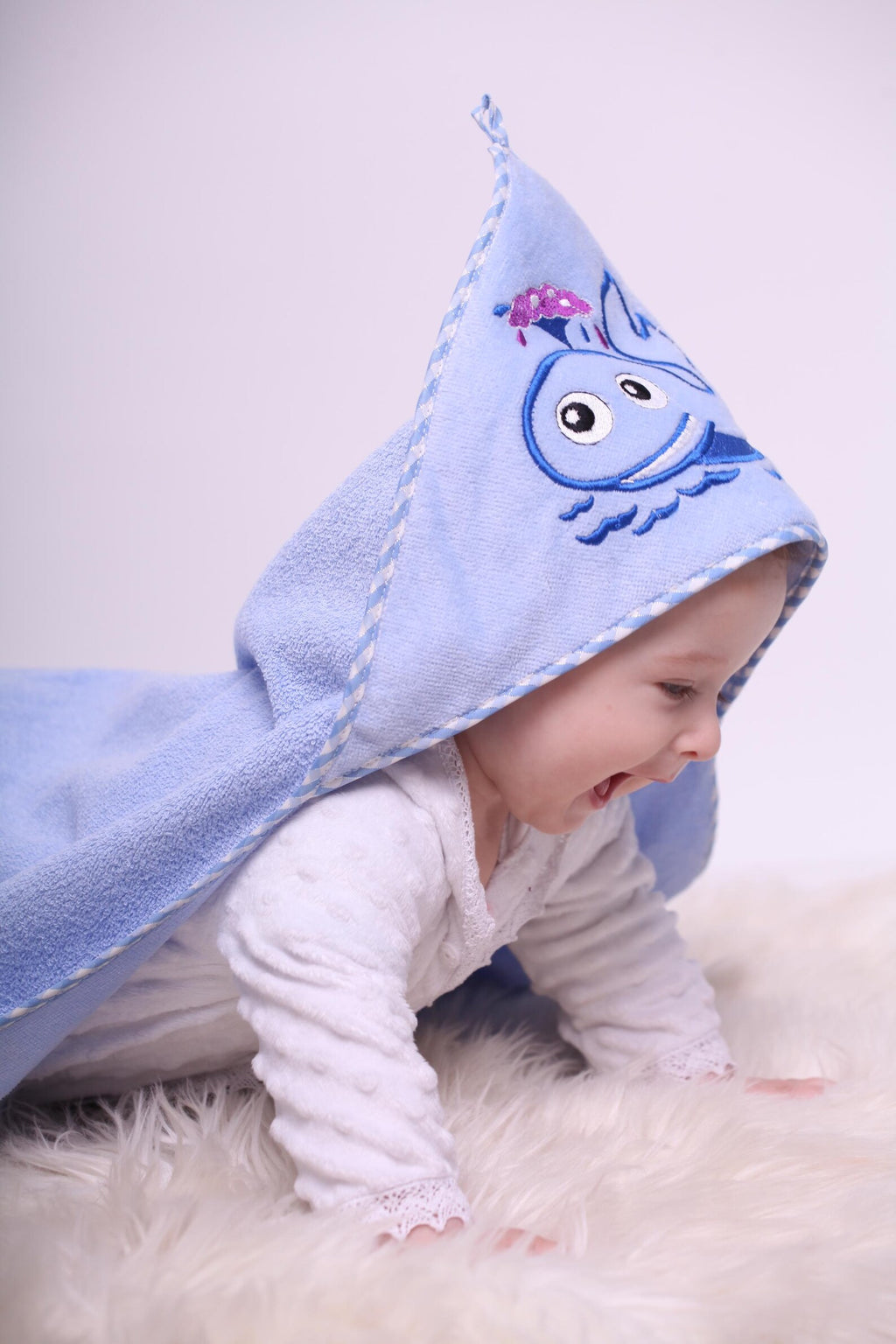 Personalized Baby Hooded Towel – Soft Velour Cotton with Minky Plush Hood