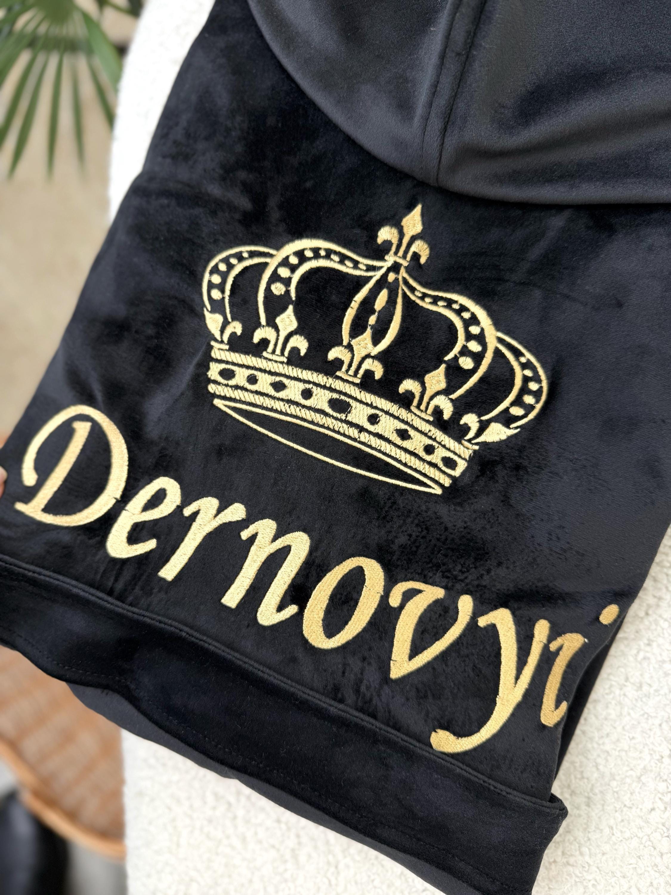 Personalized Black Velour Hooded Men's Robe with Custom Embroidery